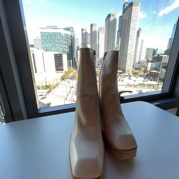 Free People Ruby 70's Retro Bone Cream Leather Platform Ankle Boots Size 9 - Picture 3 of 7